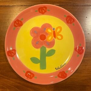 Tatutina 8” Plate Attleboro Maine Hand Painted Signed Flower Butterfly Pink